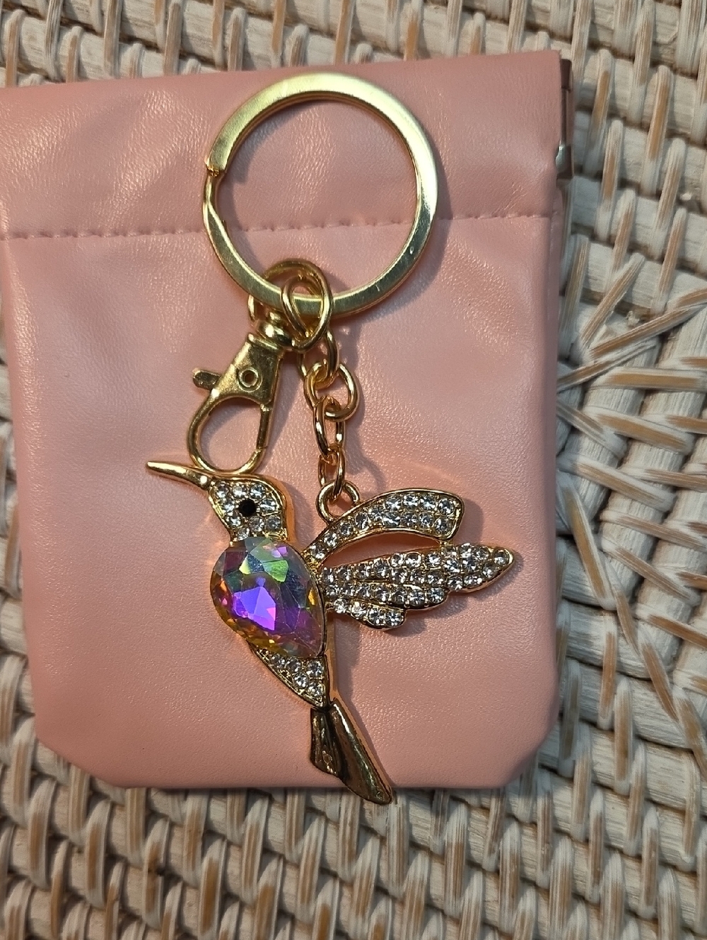 5 For 25 Crystal Hummingbird Keychain Charm - Gold with Iridescent Gem